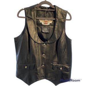 Harley Davidson Black Leather Vest Rhinestones XLarge